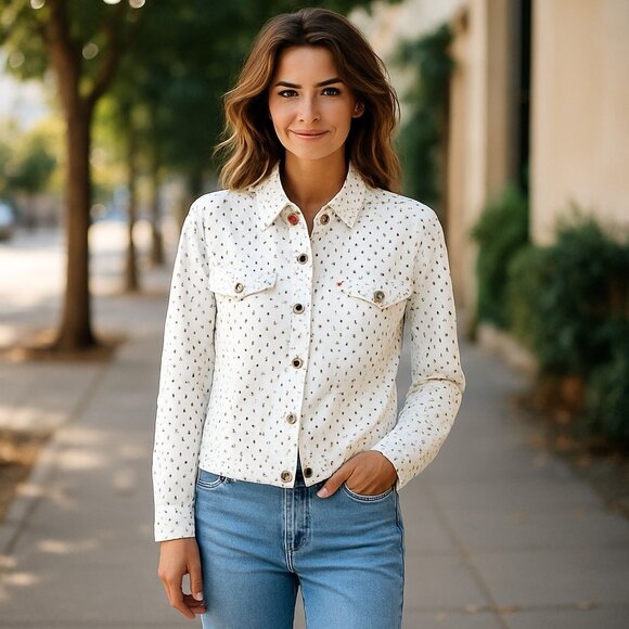 Disney Minnie Mouse Forever Polka Dot Women's Sz 3X Denim Jacket Sequin Back NWT - Picture 2 of 15